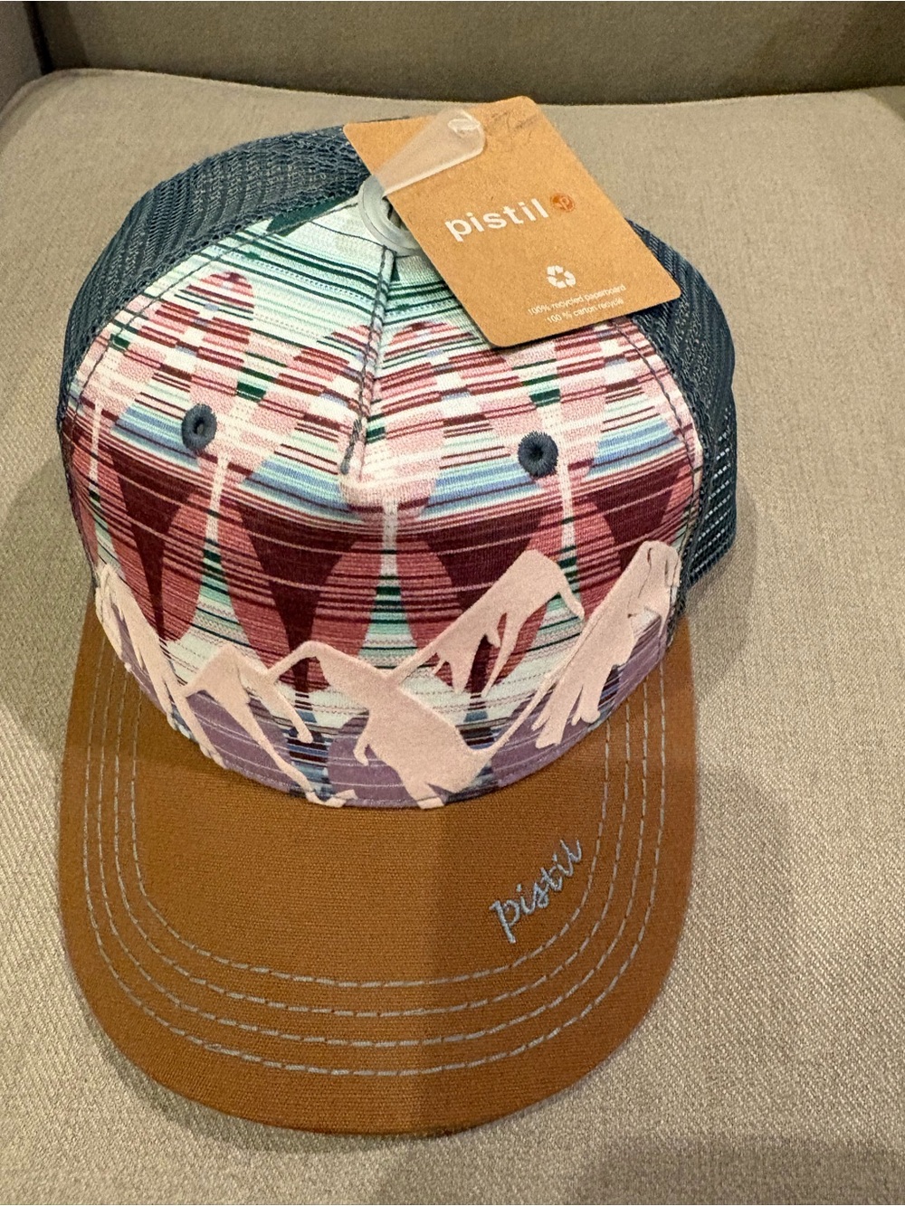 pistil Multi-Color Patterned Kids Trucker Hat with Brown Brim